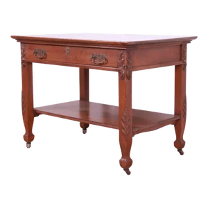 Antique Victorian Carved Oak Writing Desk or Library Table, Circa 1890s