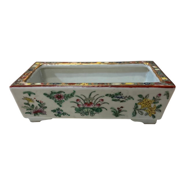 Asian Style Vintage Ceramic Floral Catchall Bowl For Sale
