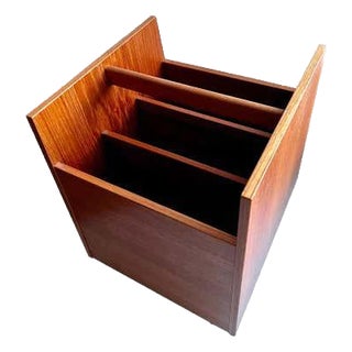 Teak Magazine / Album Rolling Storage Bin by Rolf Hesland for Brucksbo, 1960's For Sale