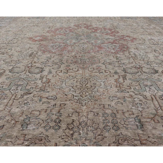 Tribal Large Vintage Tabriz Rug in Light Blue and Earth Tones 10' X 12'4 For Sale - Image 3 of 12