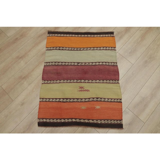 1970s Farmhouse Orange Striped Kilim For Sale - Image 13 of 13