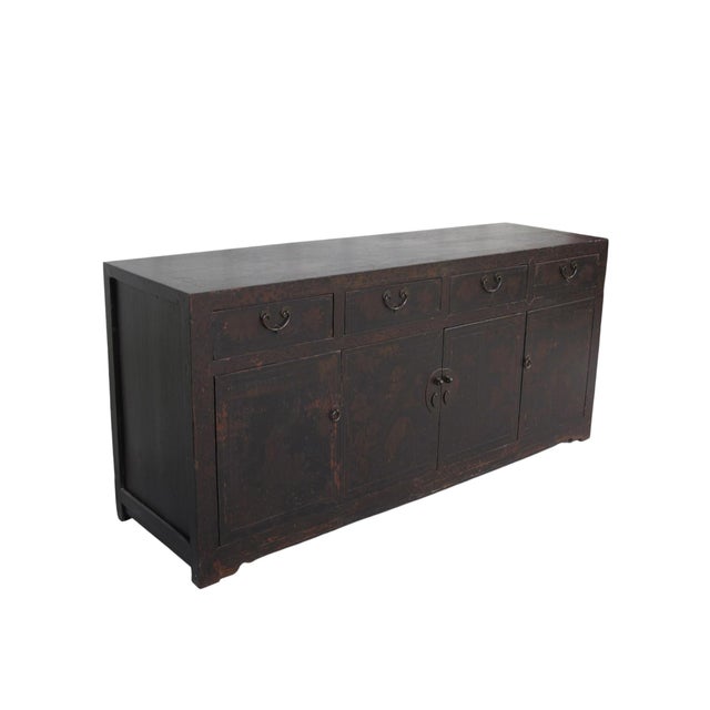 Circa 1926 Antique Chinese Dark Brown Painted Sideboard With Four Drawers and Four Doors For Sale - Image 4 of 13