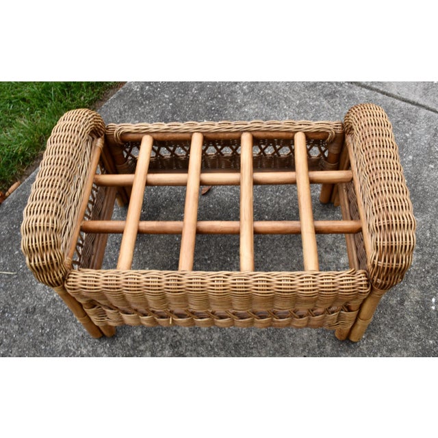 Braxton Culler Rattan Wicker Lounge Accent Chair & Ottoman Set Coastal Boho For Sale - Image 14 of 16