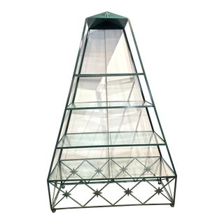 1990s French Green Iron Etagere With Glass Shelves. For Sale