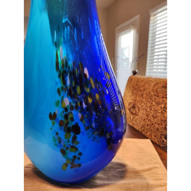 Italian Mid 20th Century Massive 27" Murano Art Glass Vase- 13lb Cobalt & Aqua Confetti Statement Piece For Sale - Image 3 of 8