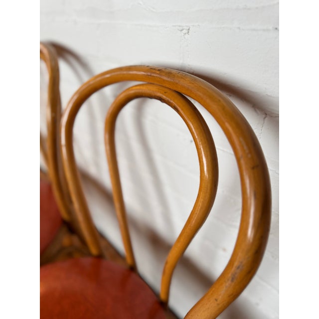 Set of 4 Thonet-Style Bentwood Bistro Chairs With Vinyl Seats For Sale - Image 6 of 11
