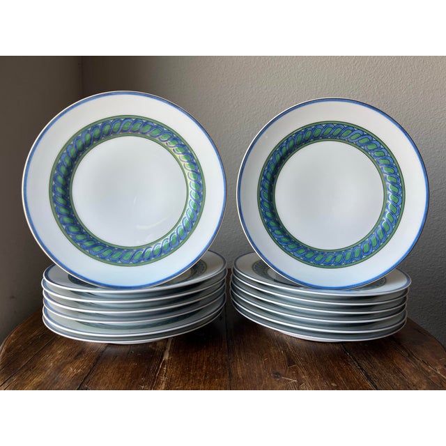 Christofle 1990s Christofle Paris China Torsade Bleue Pattern Dinnerware Set- 85 Pieces For Sale - Image 4 of 12