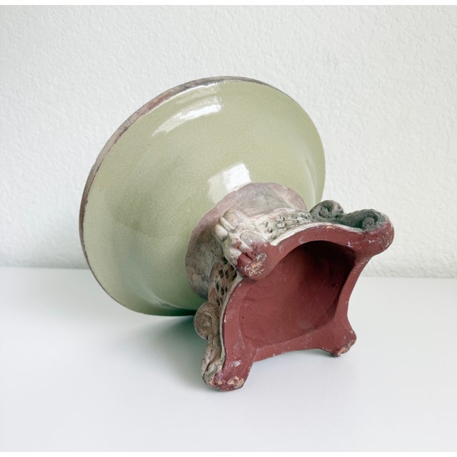 Vintage Italianate Terracotta & Celadon Glazed Pedestal Bowl For Sale - Image 10 of 10