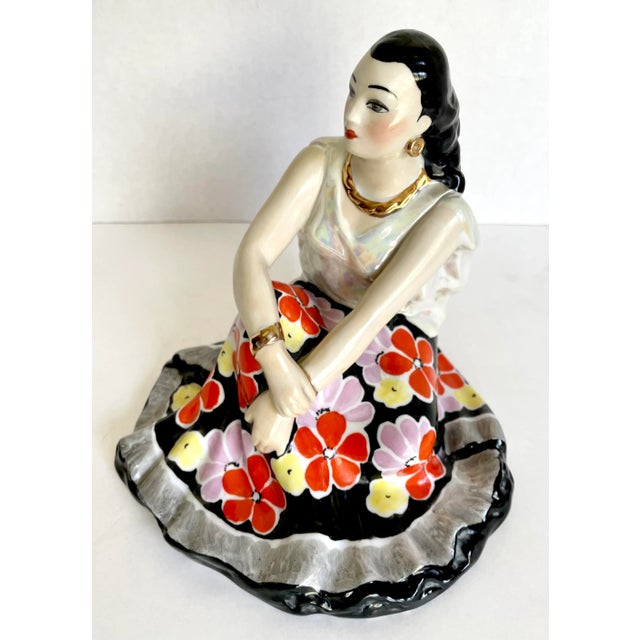1960's Porcelain Figure of Woman in Floral Dress For Sale - Image 4 of 12