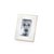 White marble frame features matt gold brass edge and holds 4 inches x 6 inches photo inserted through back of frame....