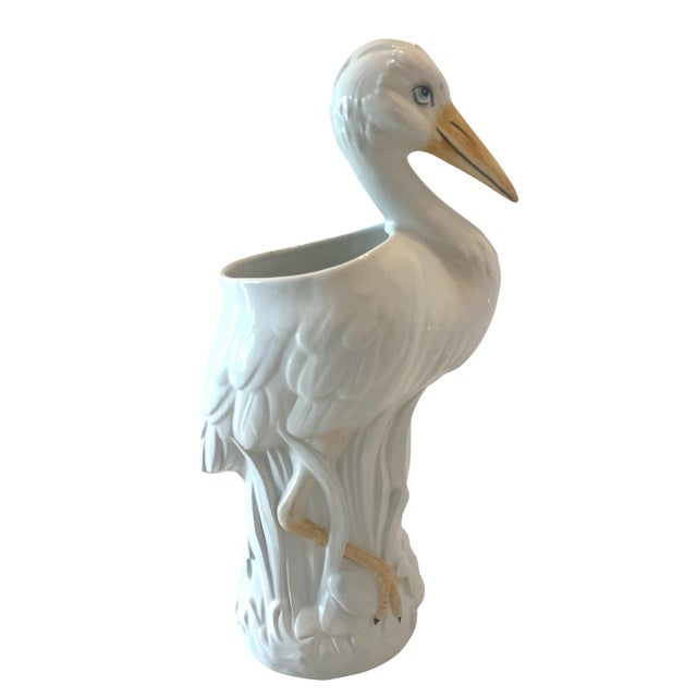 Exquisite Italian porcelain egret umbrella stand