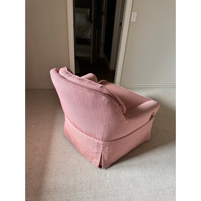 French Provincial Mid 20th Century Pink Striped Upholstered Club Chair For Sale - Image 3 of 3