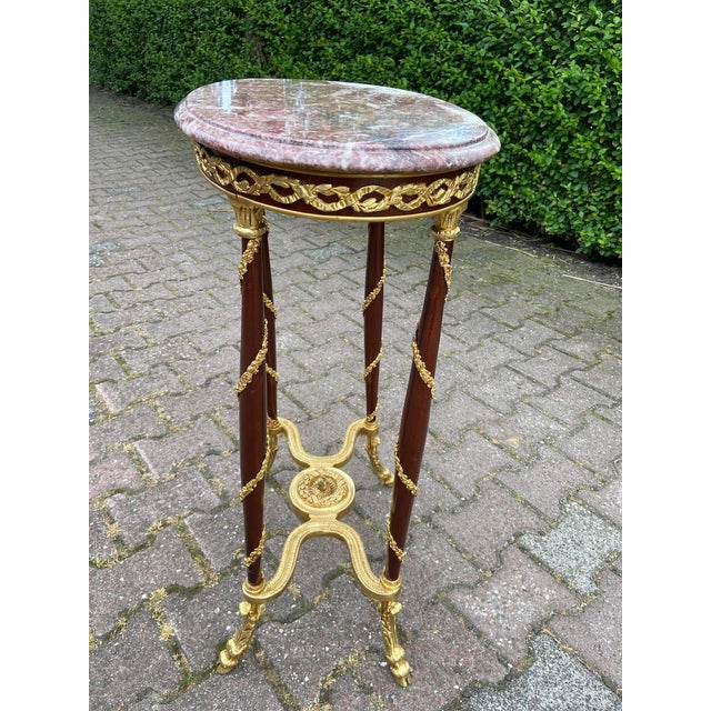 1970 French Louis XVI Mahogany Marble Side Table For Sale - Image 6 of 12