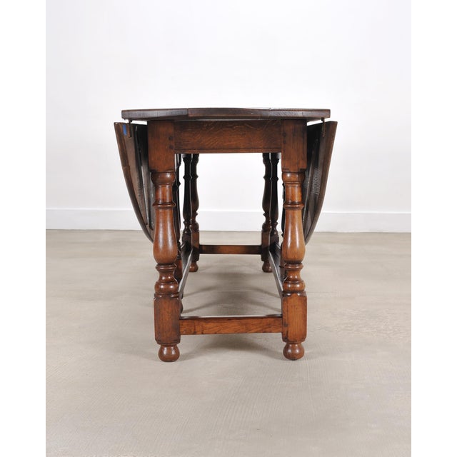 English Georgian Style Oak Drop-Leaf Wake Dining Table 7.5 Ft For Sale - Image 9 of 18