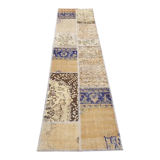 Beige Oushak Vintage Runner Carpet For Sale