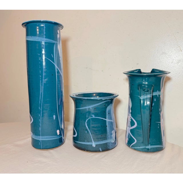 3 American Mark Chamberlain Cosmic Deco Handmade Pottery Studio Vase Pitcher For Sale - Image 10 of 11