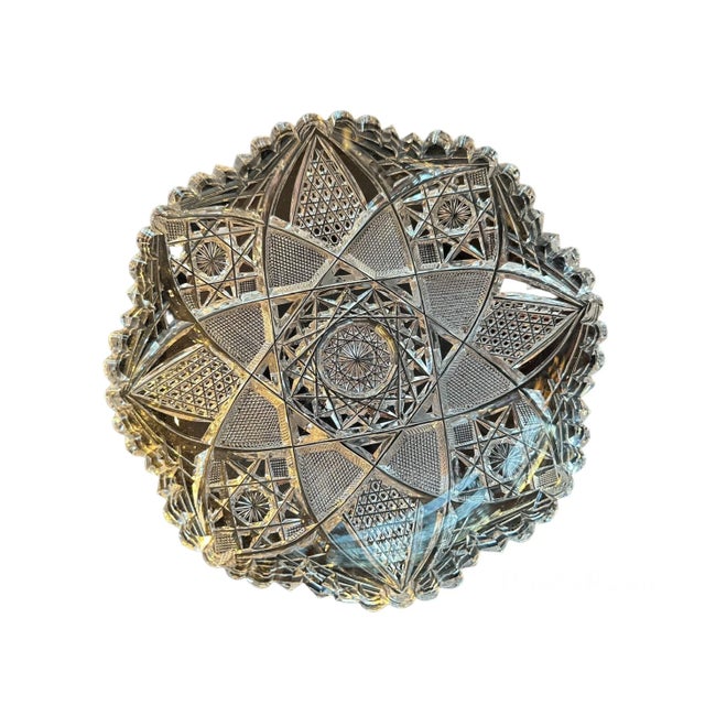 Antique, American Brilliant Period Crystal Glass Hand Cut Low Bowl Made by J Hoare For Sale - Image 13 of 13