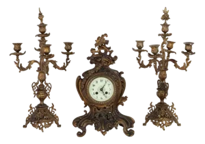 Triptych Clock in Gilt Bronze, Set of 3