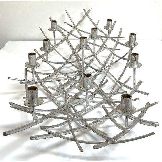 Late 20th Century 12 Light French Modern Kinetic Silvered Metal Candelabra Centerpiece For Sale - Image 9 of 12