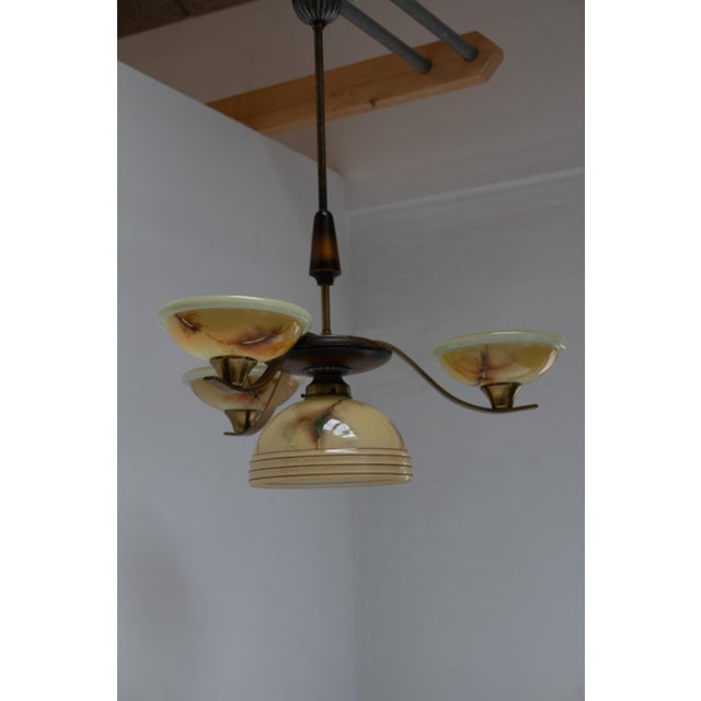 Art Deco Danish Brass Chandelier with Marbled Opaline Shades, 1930s. For Sale - Image 18 of 18