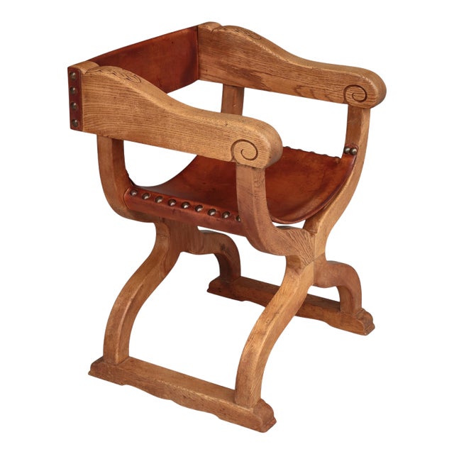 Danish Art Nouveau Cabinetmaker Armchair in Oak and Saddle Leather, 1920s For Sale