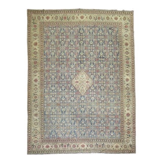 Large Traditional Blue Field Antique Persian Tabriz For Sale
