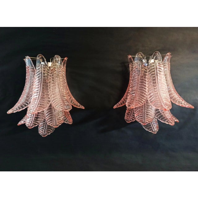 ORIGINAL MURANO GLASS AVAILABLE IN OTHER COLORS Fantastic pair of Murano wall sconces made by 10 Murano rose Six-Tier...