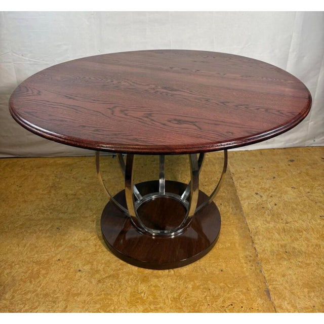 Vintage art deco style round dining table – oak top & chrome base – designer-inspired bring timeless elegance to your home...