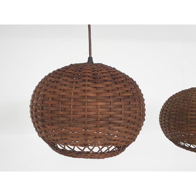 Brown Vintage Dutch Rattan Pendant Lights, 1950s, Set of 2 For Sale - Image 8 of 10