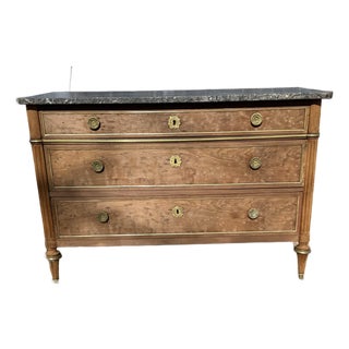 18th Century French Louis XVI Marble Top Burl Mahogany Bleached Chest of Drawer / Commodes For Sale