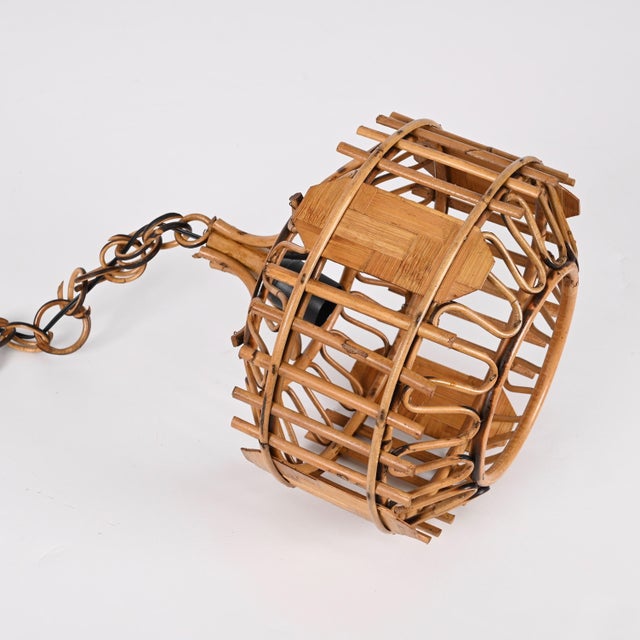 Mid-Century French Riviera Style Bambo & Rattan Rounded Pendant Lamp, 1960s For Sale - Image 13 of 18