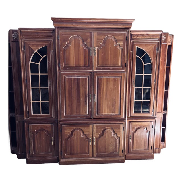 1980s Vintage Cherry 5 Piece Wall Unit With Lighting For Sale