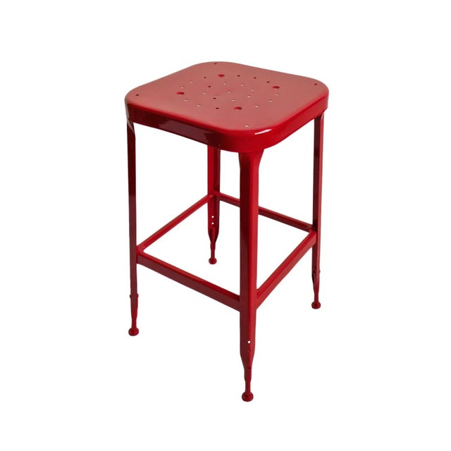 Mid 20th Century Vintage Cherry Red Iron Stool For Sale - Image 5 of 5