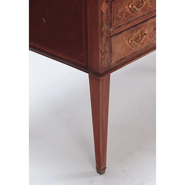 Edwardian Mahogany Desk With Floral Inlay, Leather Top, and Brass Accents Circa 1910 For Sale - Image 4 of 7