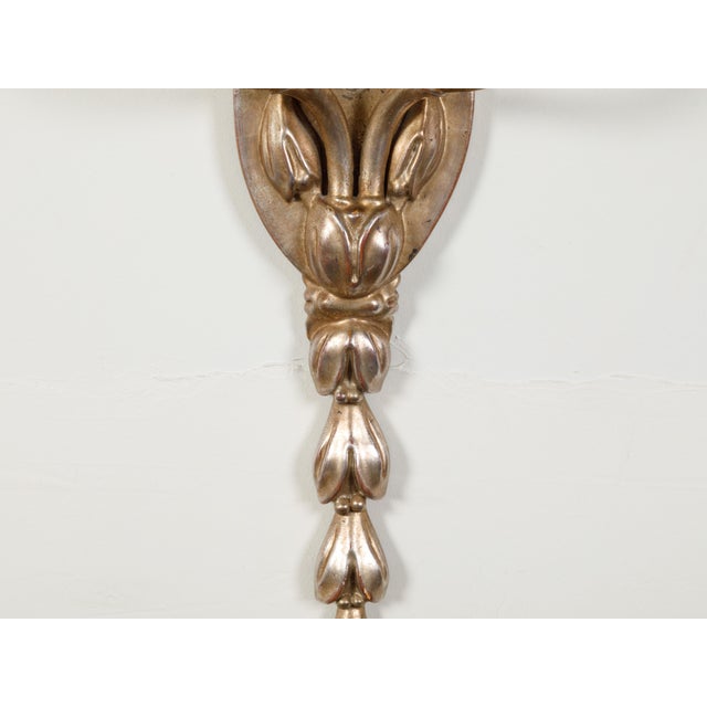 Silver Mid 20th Century English Silver Plated Two-Light Wall Sconces with Foliage - Pair For Sale - Image 8 of 8