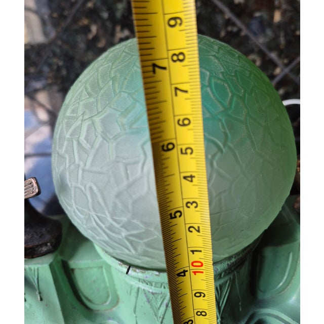 1930s Art Deco Figural Musician Boudoir Lamp With Green Crackle Glass Globe (Jg) For Sale - Image 10 of 10