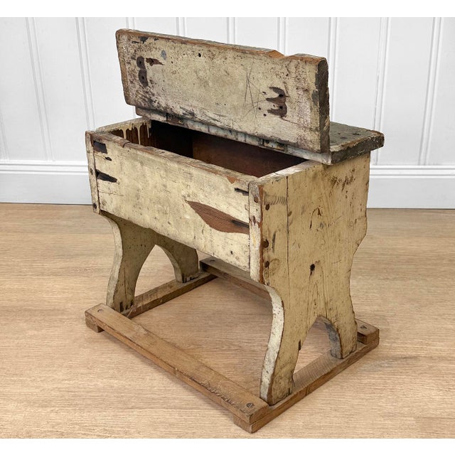 Farmhouse Antique Primitive Farmhouse White Painted Storage Milking Stool For Sale - Image 3 of 11