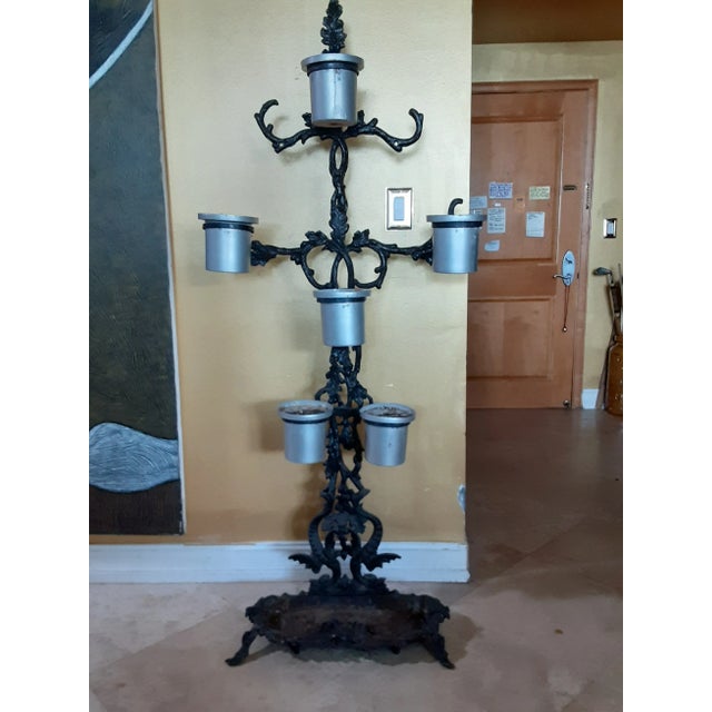 Black Early 20th Century Solid 68" Tall Black Heavy Solid Wrought Iron Plant Pot Holder Stand For Sale - Image 8 of 10
