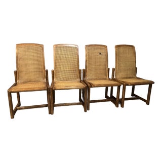 Set of 4 Vintage Drexel Mid-Century Modern High-Back Dining Chairs With Cane Seats & Backs For Sale