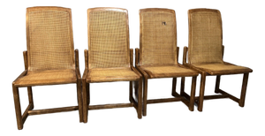 Set of 4 Vintage Drexel Mid-Century Modern High-Back Dining Chairs With Cane Seats & Backs