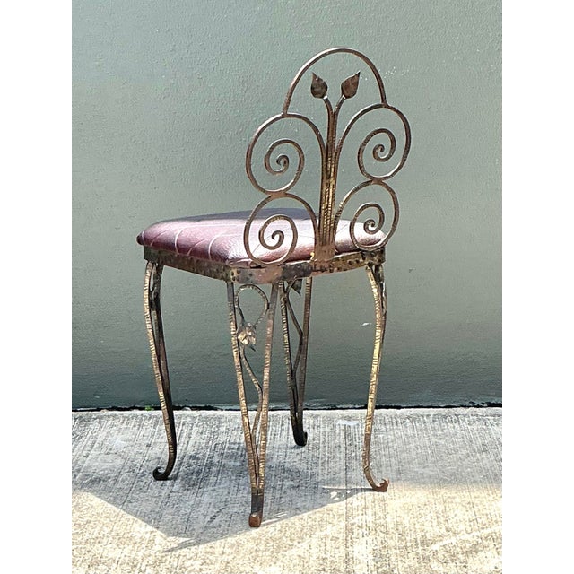 Vintage Scroll Wrought Iron Vanity Chair For Sale - Image 9 of 12