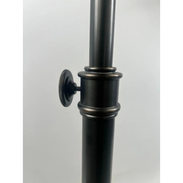 Industrial Style Adjustable Cantilever Arm Floor Lamp With Burlap Drum Shade For Sale - Image 10 of 14