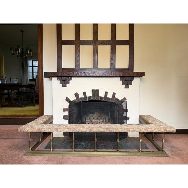 Fireplace fender with solid brass footing and columns. Perfect way to add seating around your fireplace. Measures 92...