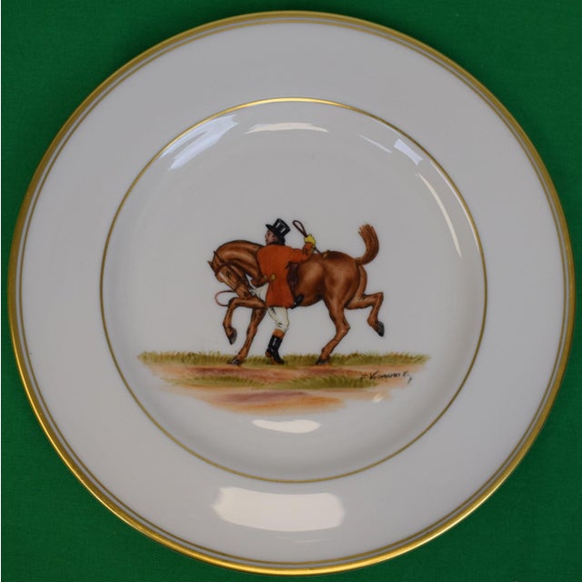 Late 20th Century Set X 4 Frank Vosmansky X Abercrombie & Fitch Hand Painted Fox Hunt Scene Luncheon Plates For Sale - Image 5 of 8