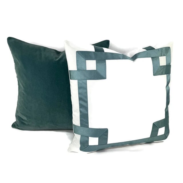 Dark Smoky Blue Plush Velvet Pillow Cover - Dusty Blue Gray Velvet Cushion Case - Euro Sham For Sale - Image 4 of 7