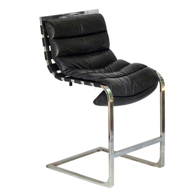 Pr. Of Vintage Rh Black Leather & Chrome Bar Stools For Sale - Image 13 of 18