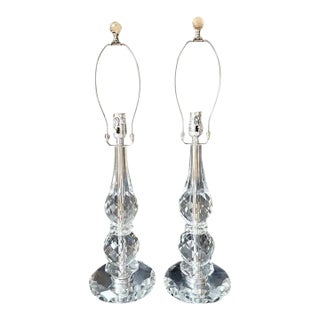 Ralph Lauren Diamond Cut Crystal Table Lamps, Pair For Sale