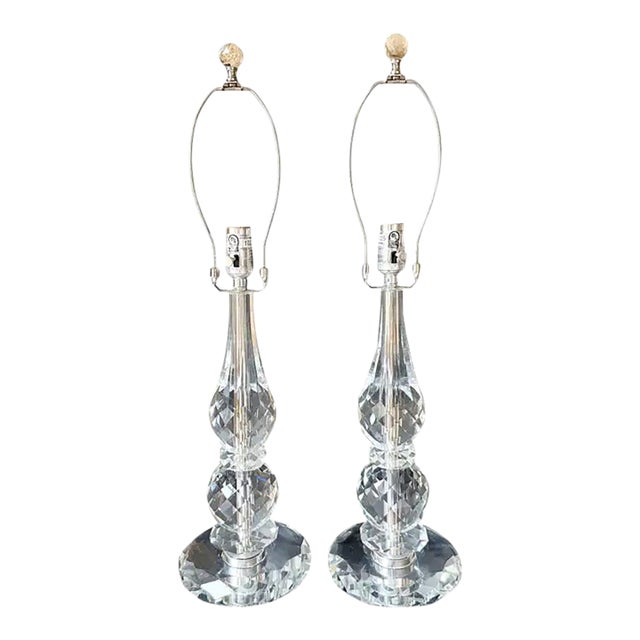Ralph Lauren Diamond Cut Crystal Table Lamps, Pair For Sale