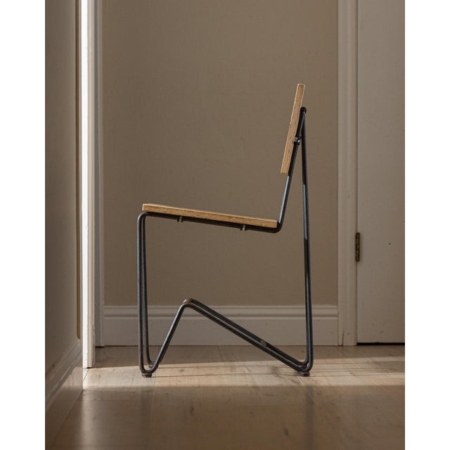 Tan Vintage 90's Industrial Iron and Plywood Dining Chairs – Design by Sauer & Gueswel For Sale - Image 8 of 16