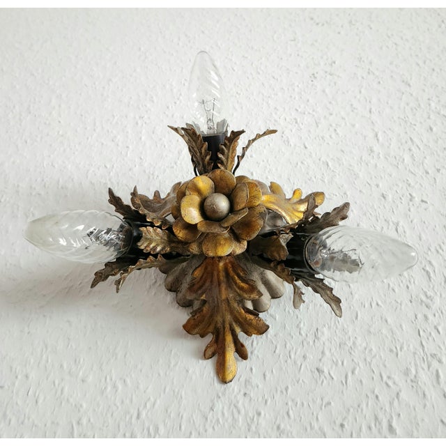 Modern Vintage Florentine Silver-Plated and Gold-Plated 3-Light Ceiling or Wall Lamp from Banci Firenze, Italy, 1960s For Sale - Image 3 of 18